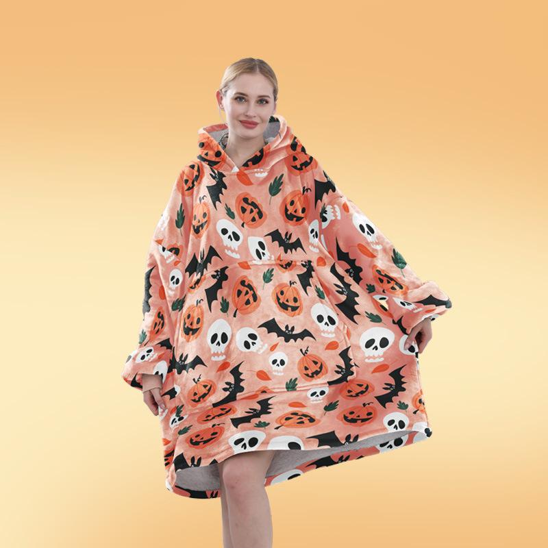Halloween manta adulto suave franela con capucha bolsa de dormir Wearable Loose capa pijamas hogar