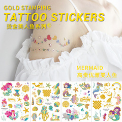 High-end gold-foiled mermaid tattoo sticker, cute cartoon children gold and silver tattoo stickers