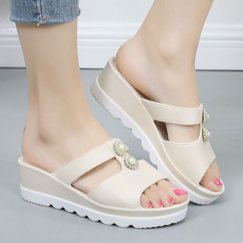 Women's Summer Outdoor Wear Thick Sole High Slope Heel Slip-Resistant Polished Cake Shoes New Fashion Cooling Shoes