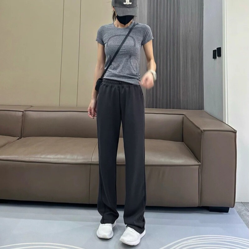 Straight wide-leg pants slim fit plus size skinny leg tight waist skin-friendly air layer sports yoga draping feeling slimming leg length