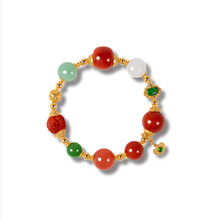 现货天然南红翡翠和田白玉碧玉手串女S925银镀18K金多宝手链工厂