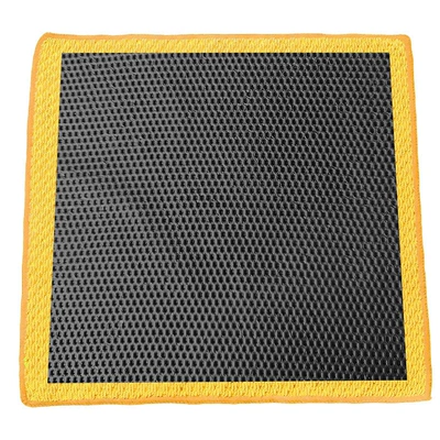 Car cleaning tools – gloves, car cleaning clay cloth - hollowed-out-clay-surface-grid-patterned-abrasive-cloth-in-orange-yellow-color