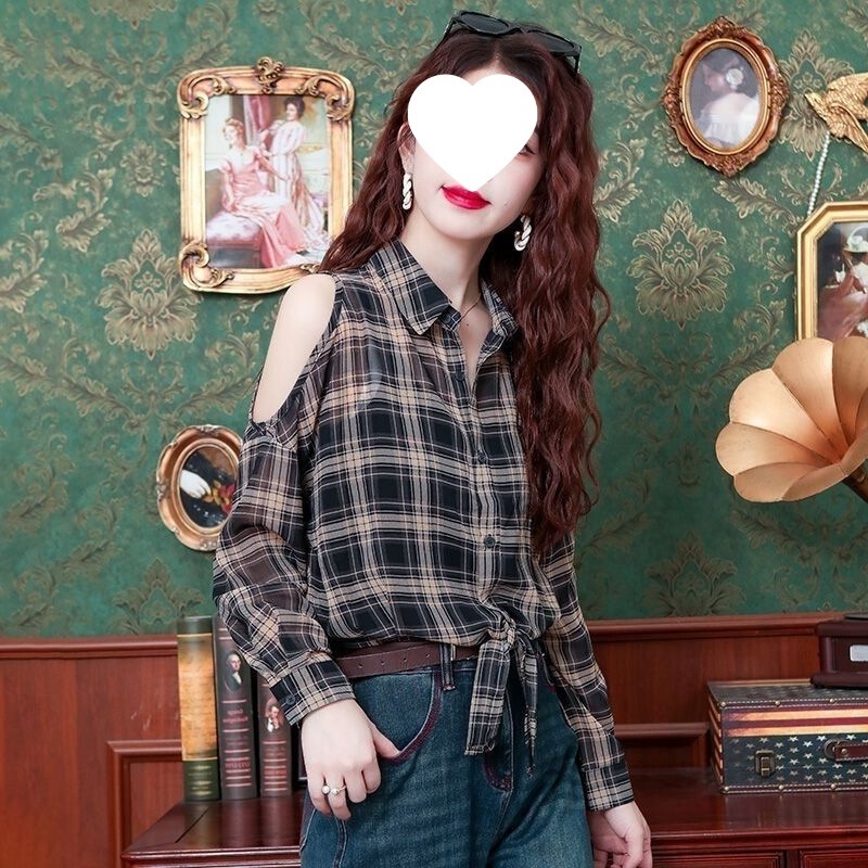 South Korea Vintage Hong Kong Style Shoulder Shirt Women's Design Sense Niche Strap Short Slimming Fashionable Top