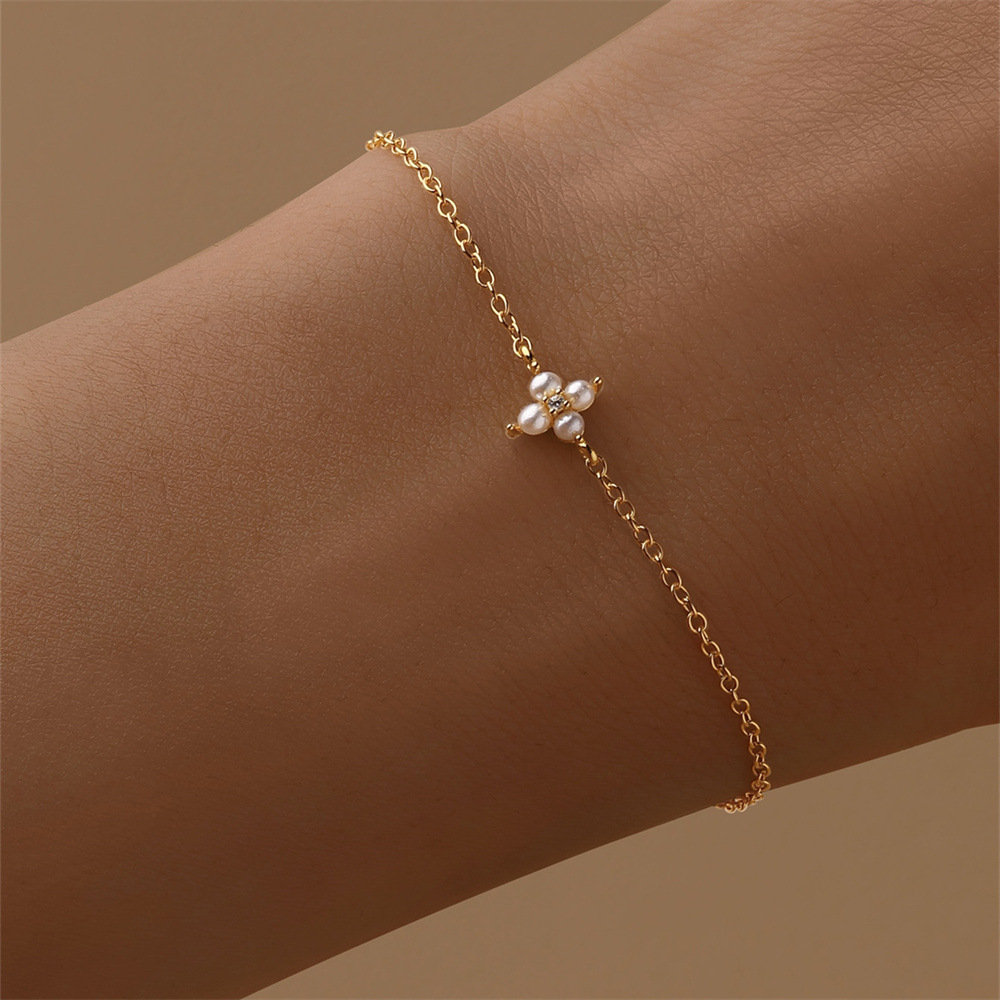 Daily Occasion 1 Piece 1 Set 925 Sterling Silver Four Leaf Clover Cable Chain Bracelets Necklace