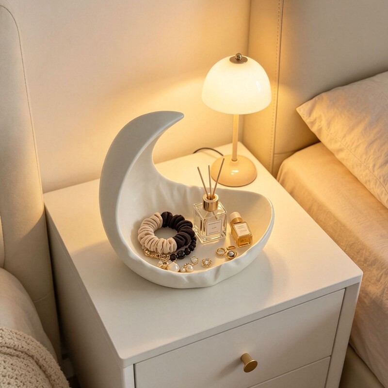Creative Moon-Shaped Storage Box, 3D-Printed One-Piece Vanity Jewelry Tray, Light Luxury Home Decor Item