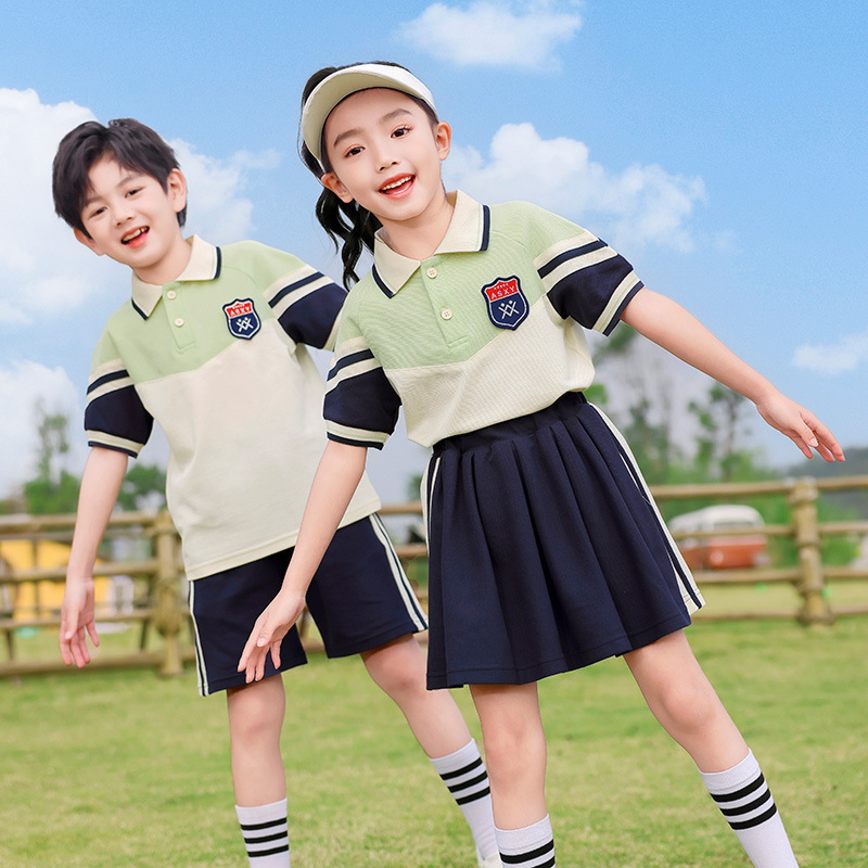 幼兒園園服夏季學院風兒童短袖純棉班服夏天畢業服小學生校服套裝