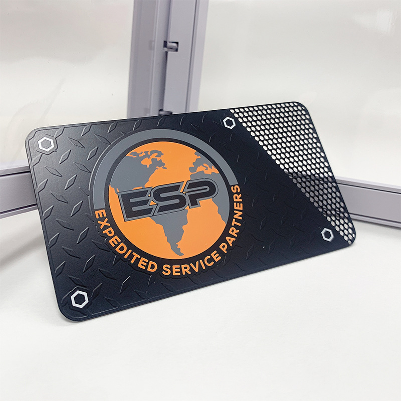 不锈钢电镀哑黑贵宾卡ESP会员卡腐蚀底纹镂空花边丝印LOGO印刷