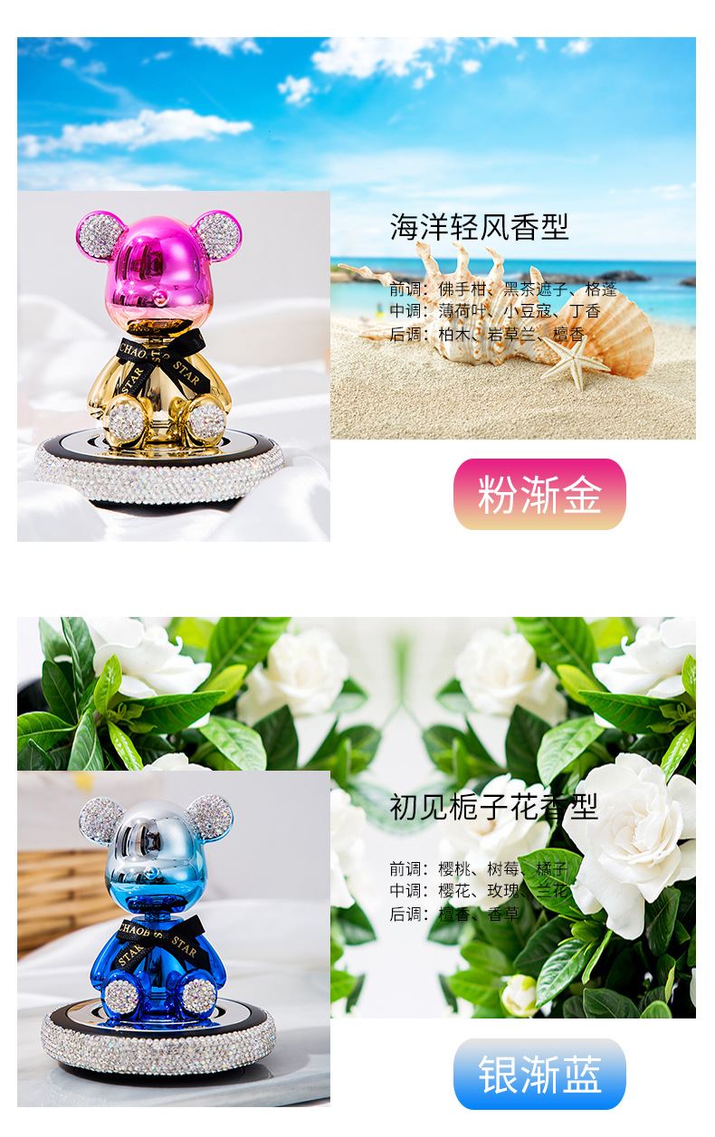 Creative diamond-encrusted shaking head violent bear ornaments car perfume aromatherapy cartoon bear car perfume decorations