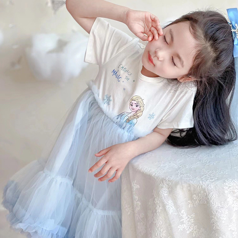 Vestido de princesa Elsa para niñas, vestido de malla para niños, falda abombada de hadas de estilo coreano, algodón, novedad de verano 2025