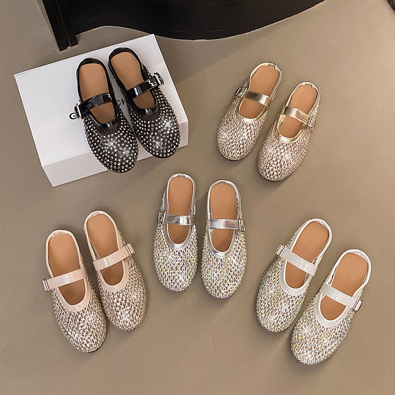[Chao Bounan] Galaxy tejido a mano ● Reducción de edad, diamantes brillantes, arrastre de Baotou, nuevas zapatillas de hadas transpirables de malla de verano para mujer