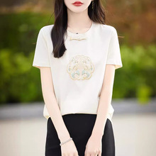 新中式短袖T恤女2024夏季新款时尚国风女装显瘦百搭上衣潮牌绣花