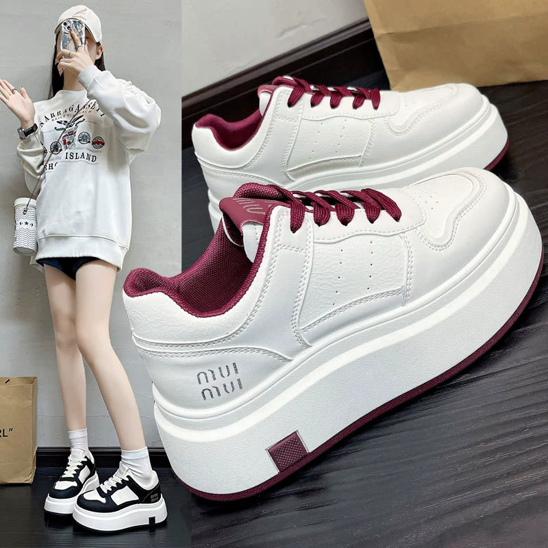 Женские белые кроссовки Angola красного цвета на толстой подошве, осень 2024, новые, универсальные, на толстой подошве, с открытым носком, на шнуровке, повседневные.