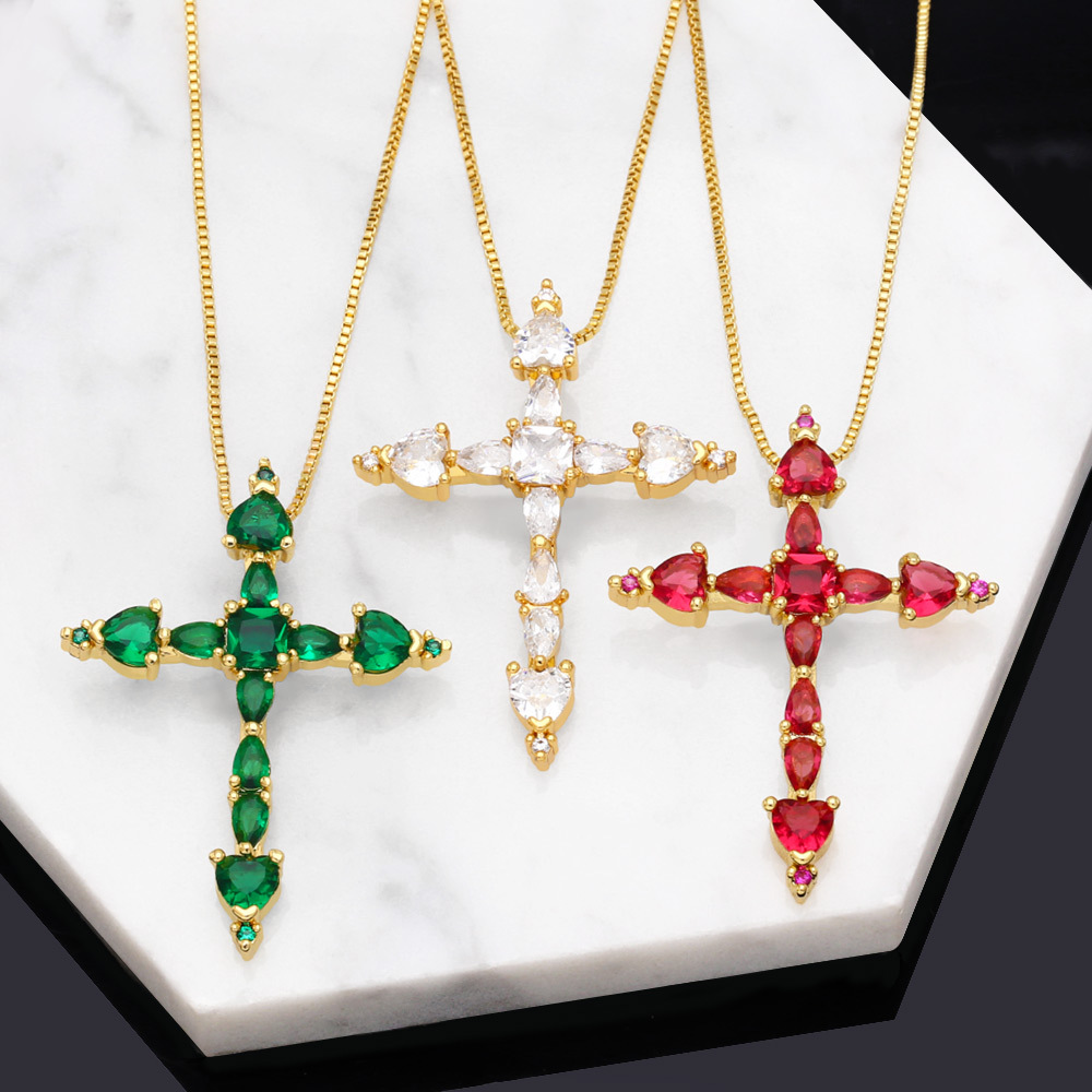 Fashion Copper Cross Necklace Zircon Copper Necklaces