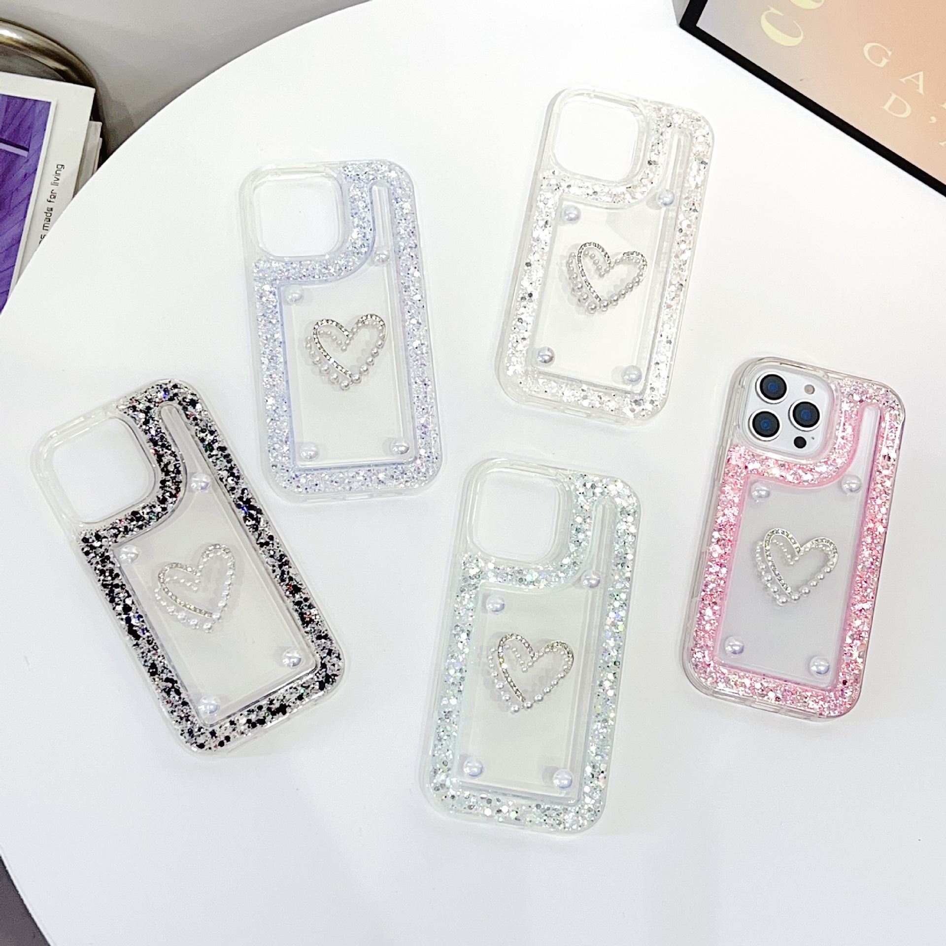 适用iphone16promax苹果15手机壳水钻13韩风ins闪钻爱心花朵11