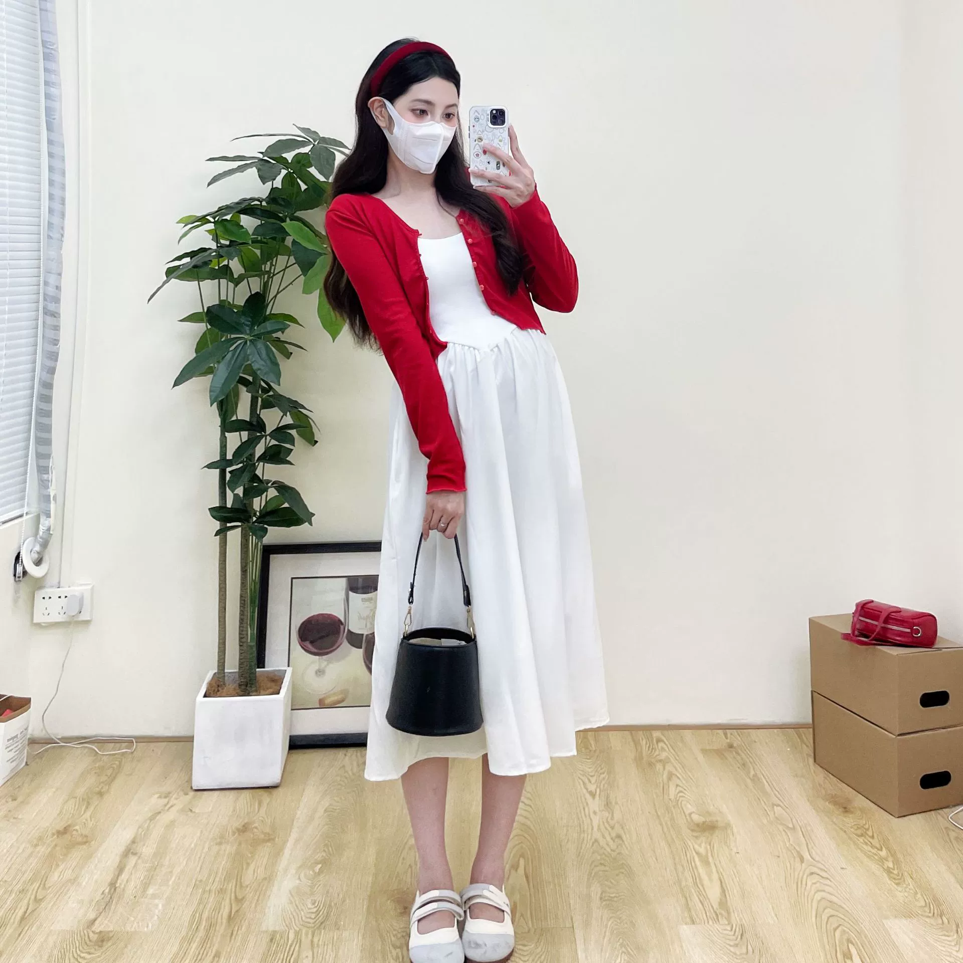 Сезонное красное Slip Dress для беременных, кардиган, французский стиль, яркий запоминающийся стиль, обтягивающий
