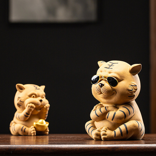 New Tiger Tea Pet Creative Piggy Bank Mascot Purple Clay Size Cute Tiger Tea Pet Ornament Tea Table Decoration