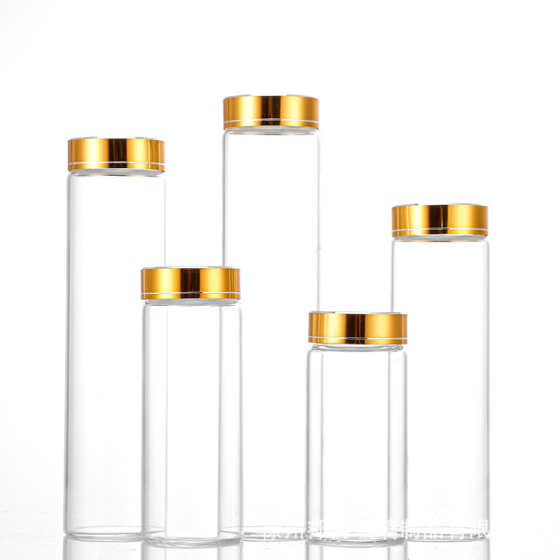 定制高硼硅管制瓶47mm氧化金盖螺口许愿瓶透明玻璃瓶藏红花分装瓶