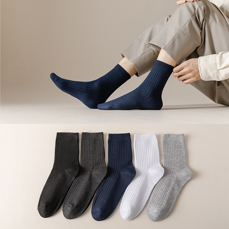 Socks men's mid-tube socks autumn and winter men's socks autumn solid color cotton socks autumn men's business socks stockings