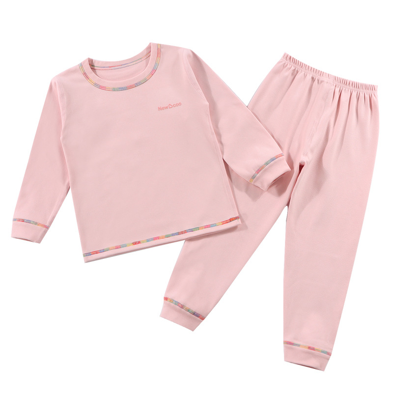 Niños otoño y invierno nuevo estilo de seda sin hueso colorido conjunto de ropa interior caliente para niños, niños de cuello redondo chaqueta de otoño pantalones de otoño