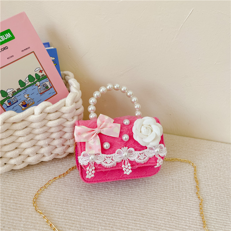 Bolso de princesa de las niñas al por mayor estilo coreano perla bolso peludo estilo Chanel hombro mensajero bolsa accesorios monedero