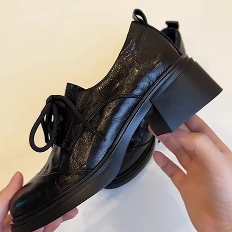 British Style Retro Women's Leather Loafers With Chunky Heel_voghion.com