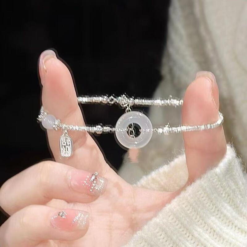 Agate Safety Pendant Bracelet with Silver Lettering for Women, Niche New Chinese Style Friendship Bracelet, Gift for Mom, Dragon Boat Festival Present Agate Safety Pendant Bracelet with Silver Lettering for Women, Niche New Chinese Style Friendship Bracelet, Gift for Mom, Dragon Boat Festival Present