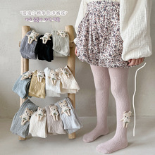 两用档新款女童春秋季薄款打底裤袜外穿水波纹小熊儿童棉连裤袜