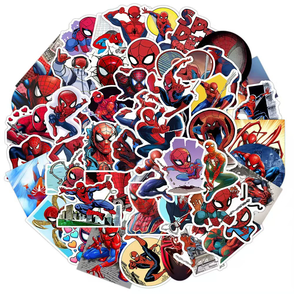 [50张动漫蜘蛛侠贴纸水杯防水笔记本滑板PVC卡通桌子装饰spiderman]