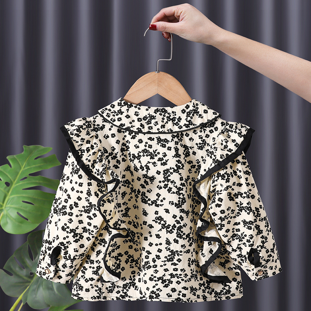 Primavera y otoño nueva ropa para niños camisa de niñas de estilo occidental 2024 camisa de bebé camisa de muñeca para niños camisa floral para niños