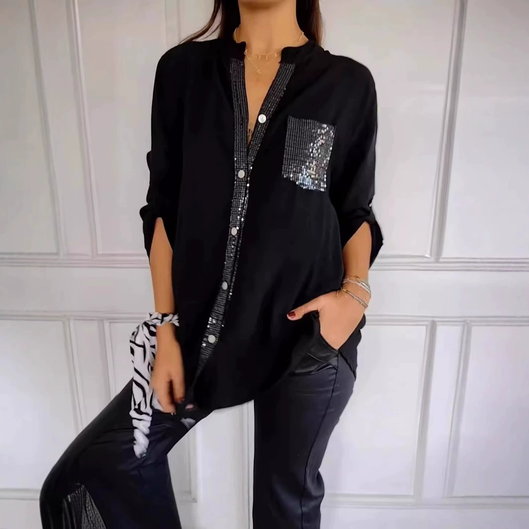 Европейские и американские трансграничные карманные блестки модной новой рубашки Amazon Commuter Wind