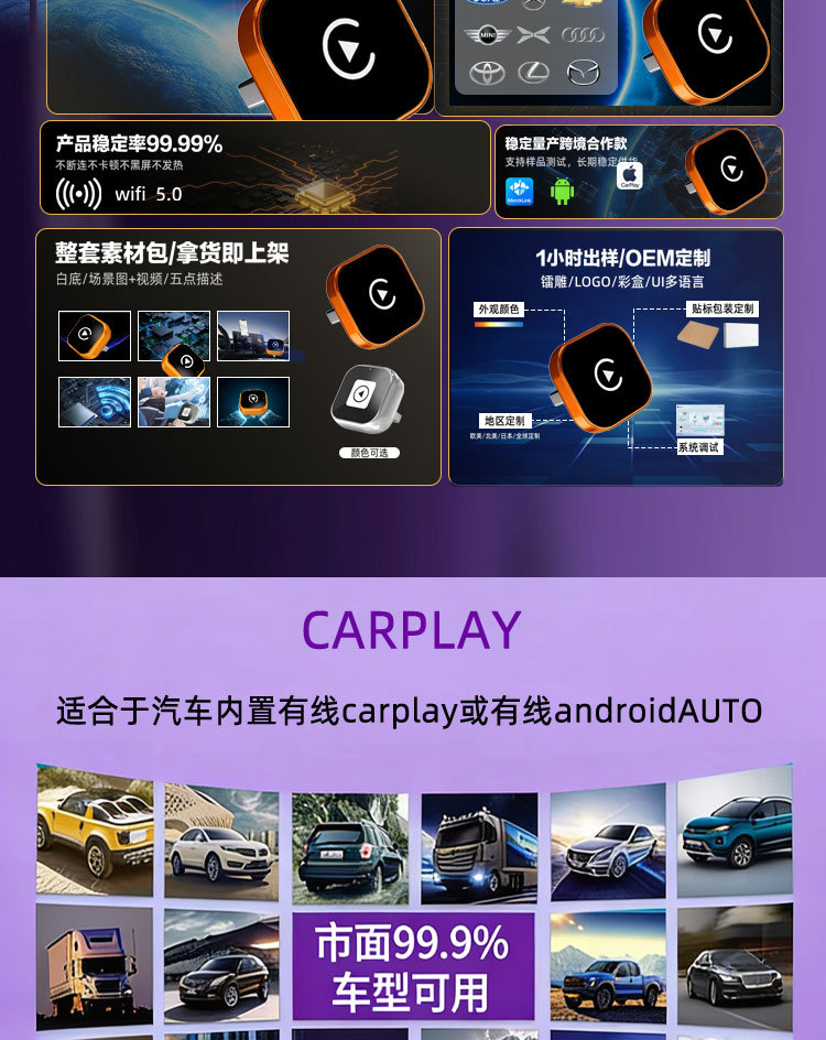 Cross-Border 2-in-1 Carplay Box Wired to Wireless Android Auto Adapter Car-Machine Connectivity Box