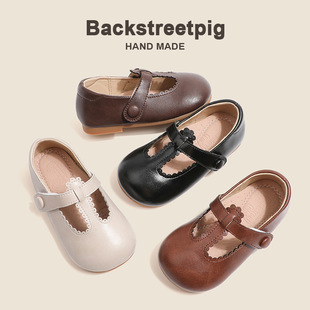 Retro Forest Girls' Leather Shoes, Spring & Fall New Kidsren's Shoes, Fashionable Girls' Beanie Shoes, Soft-Soled Baby Boy's Shoes