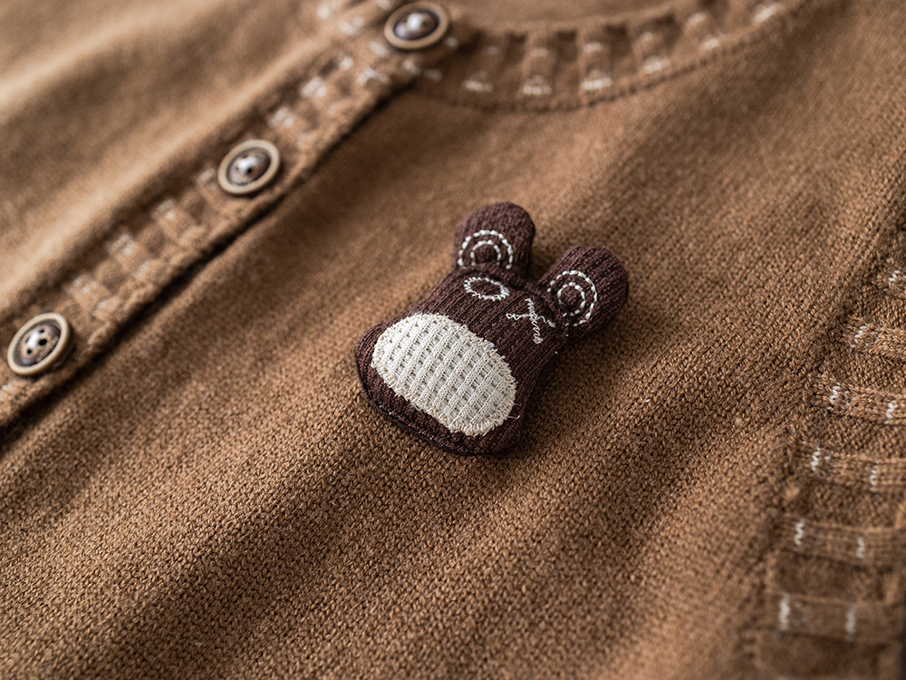 Bos' Spring And Autumn 2025 New Fashionable Children's Stlish Bab 3D Bear Head Cardigan Sweater Three-Piece Set_voghion.com