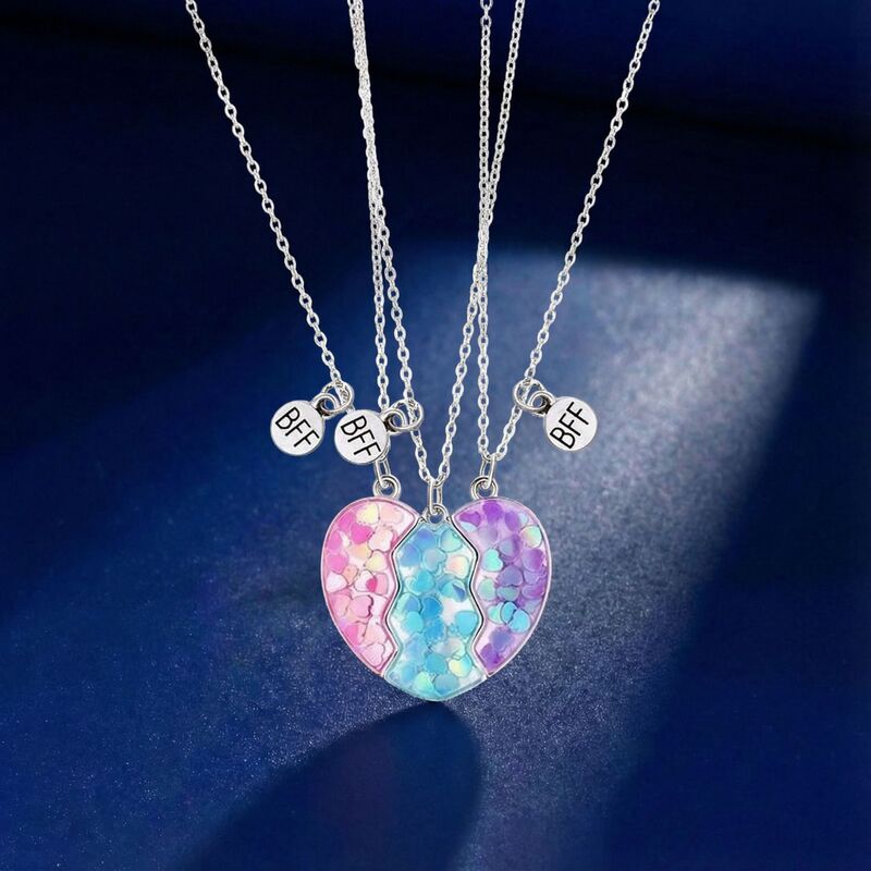 European and American Cross-Border New Magnetic Sequin Love Stitching Three-Piece Set of Good Friends Alloy Jewelry Pendants in Stock