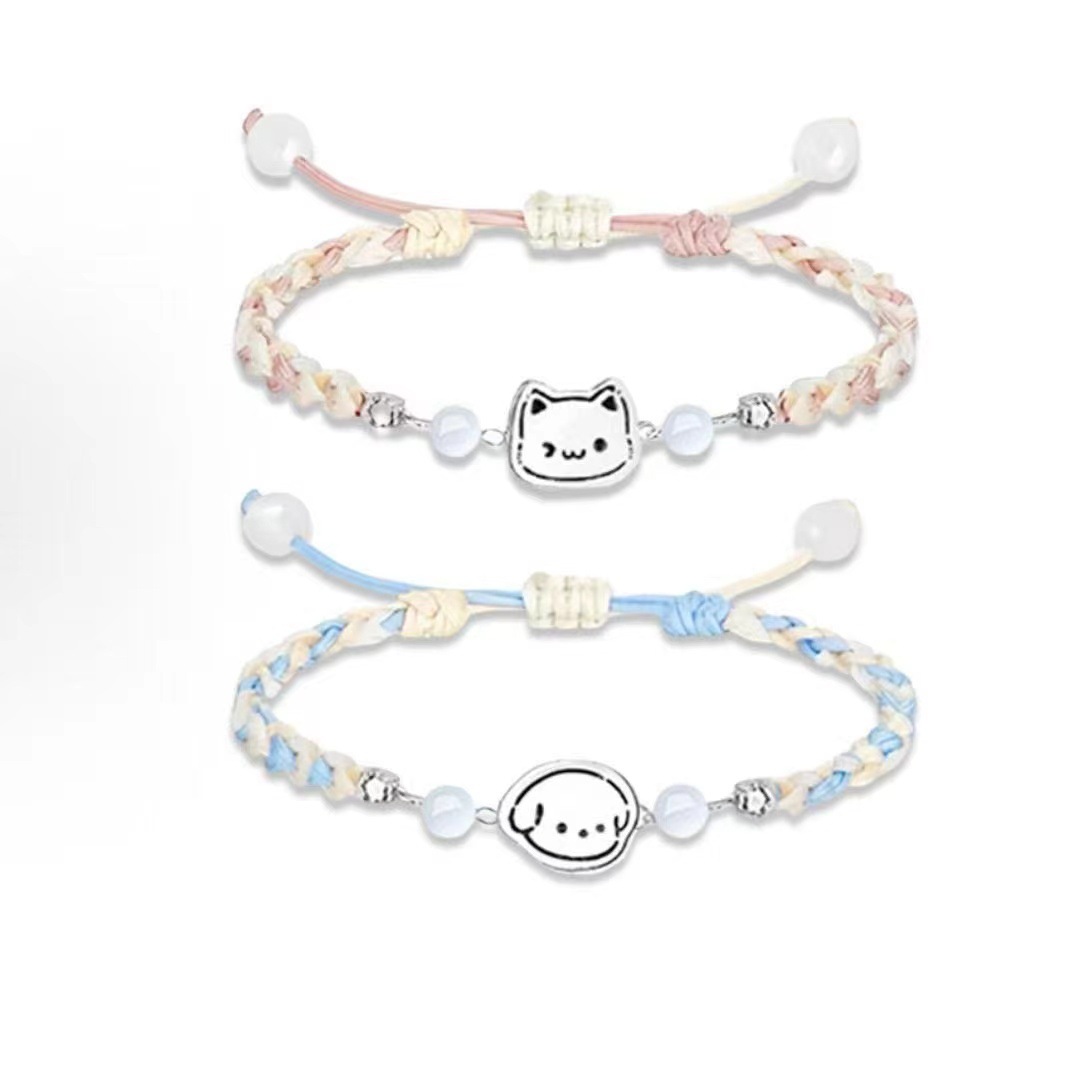 Kitten and Puppy Bracelet for Women, Fashionable and Exquisite Hand-Woven Student Bracelet, Couple's Long-Distance Relationship Gift for Girlfriend