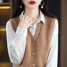 无袖坎肩毛衣马夹女2023春秋新款宽松慵懒风纯色v领背心针织开衫