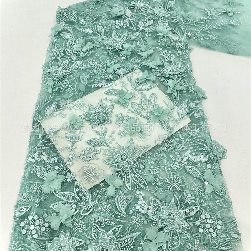 Tejido bordado de moda romántico vestido de boda tela de moda Gaoding tela bordada de doble decal hecha a mano