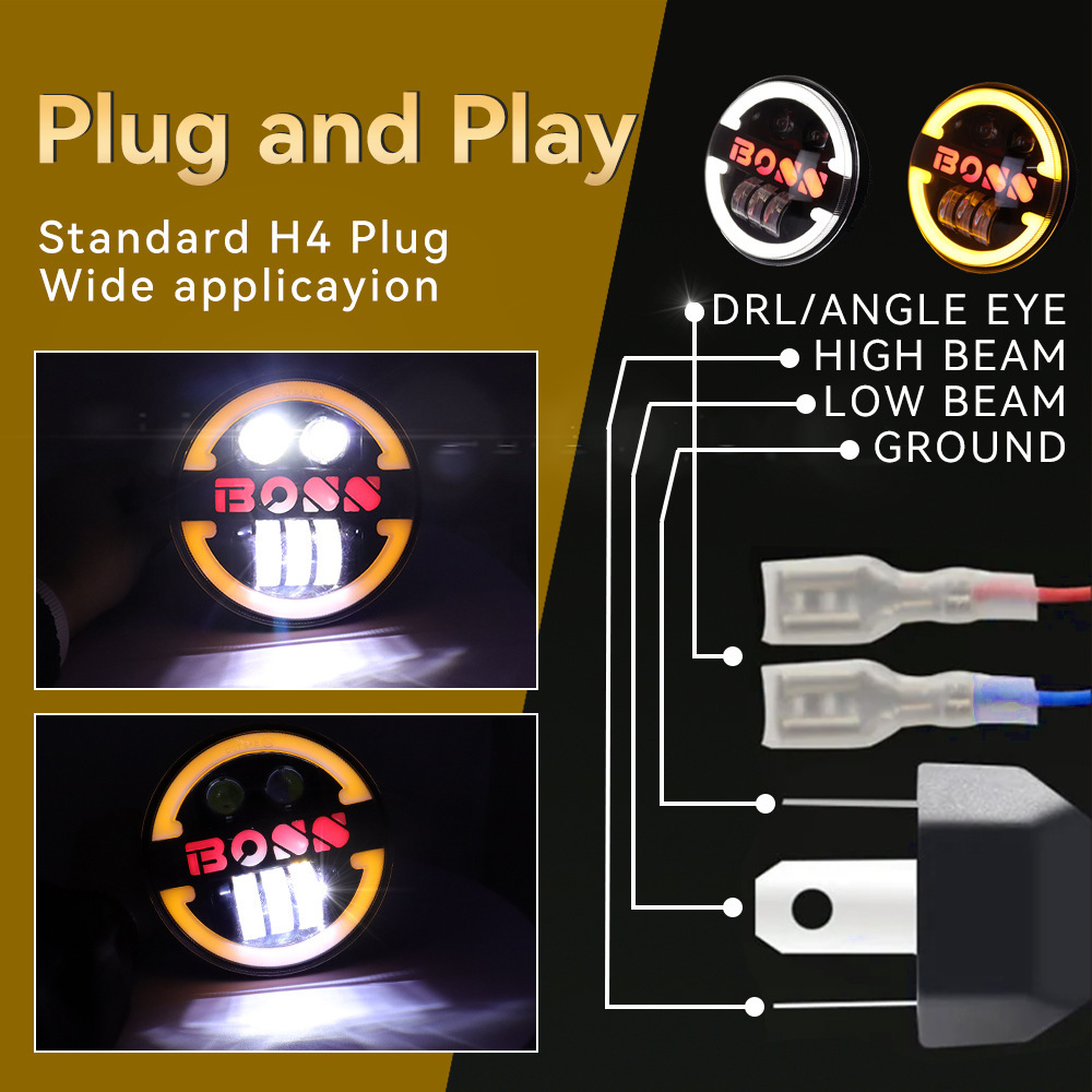 Cross-Border Hot-Selling Harley Motorcycle Spotlight 5.75 Inch 60W Wrangler Boss Car Led Headlight Modification Headlight