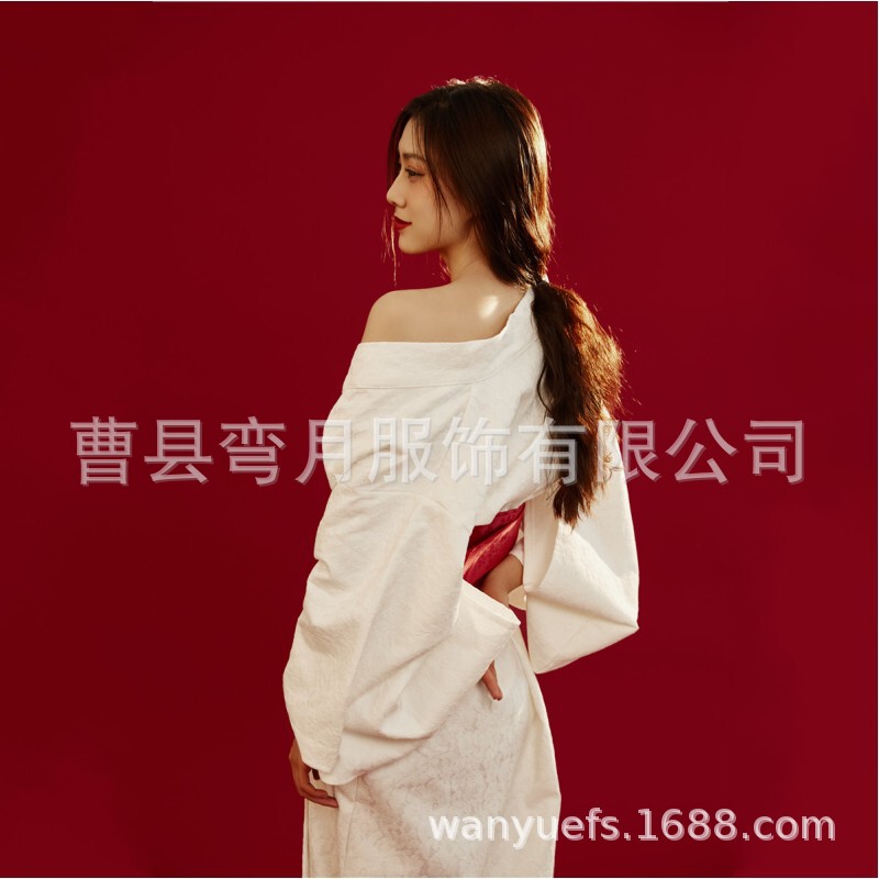 Japanese-style kimono women's formal dress improved white lace kimono bathrobe God girl dress personal photo photography
