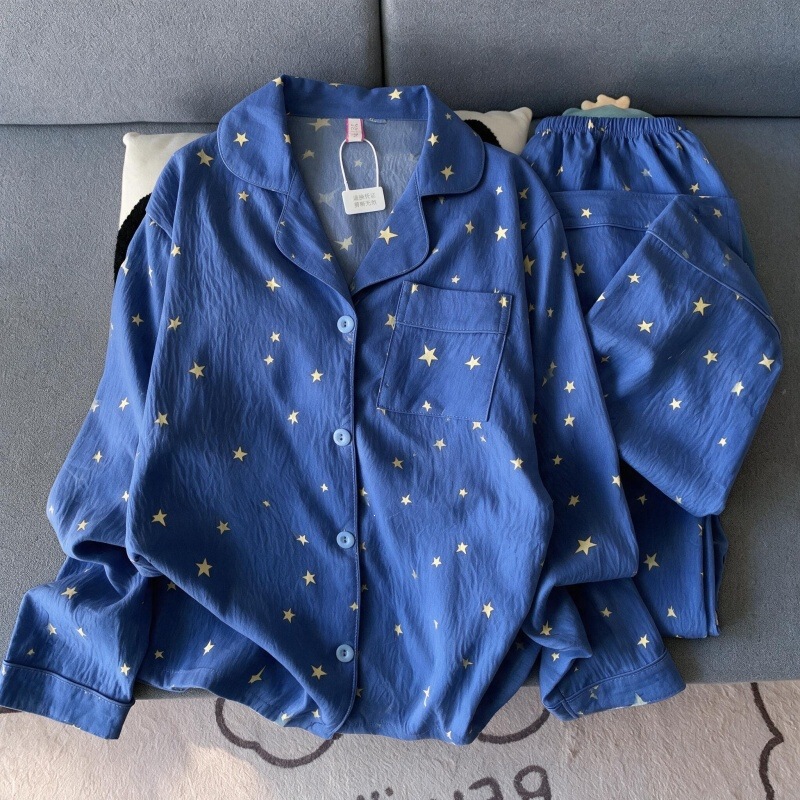 【Premium Cloud Cotton】Women's Spring and Autumn Long-Sleeve Cartoon Star Print Plus Size Homewear Two-Piece Set