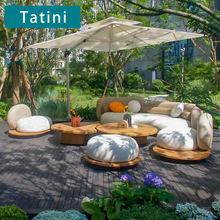 户外沙发组合室外庭院花园木制家具设计师别墅露台休闲柚木沙发