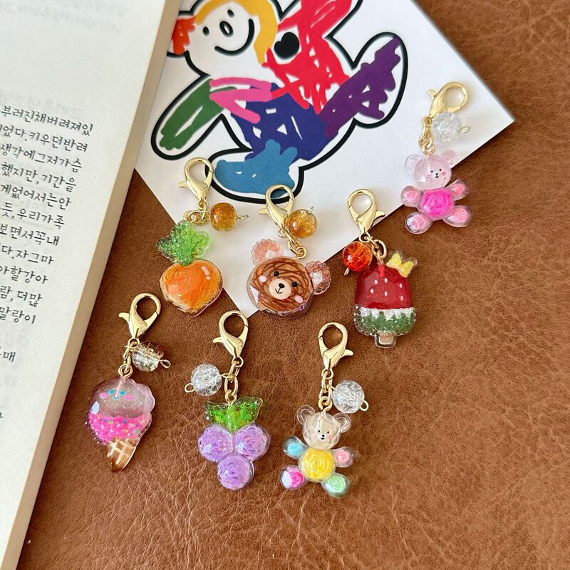 Dopamine Colorful Fruit Bear Watermelon Pendant Stationery Box School Bag Decoration Mobile Phone Chain Keychain Anti-Lost Pendant