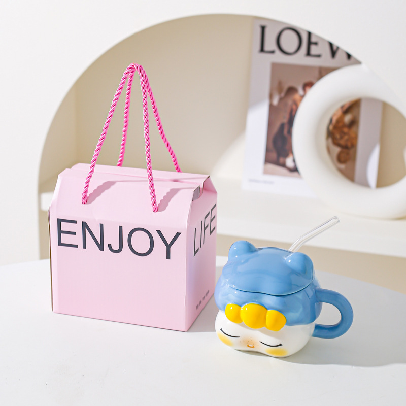 Creativa y encantadora chica taza de paja de cerámica taza para una chica mejor amiga práctica regalo de cumpleaños taza acompañante regalo