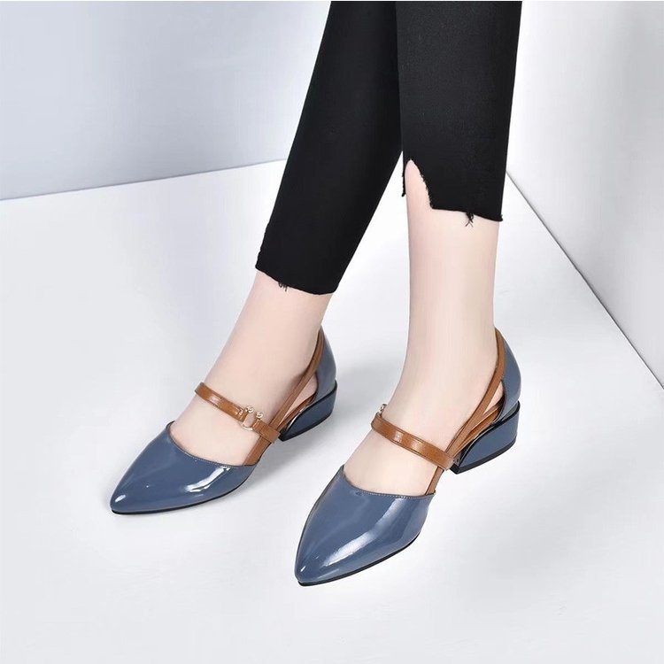 2024 nuevos zapatos de mujer tacones de cuero lacado de cuero suave cómodo de moda versátil de un solo pie para mujeres