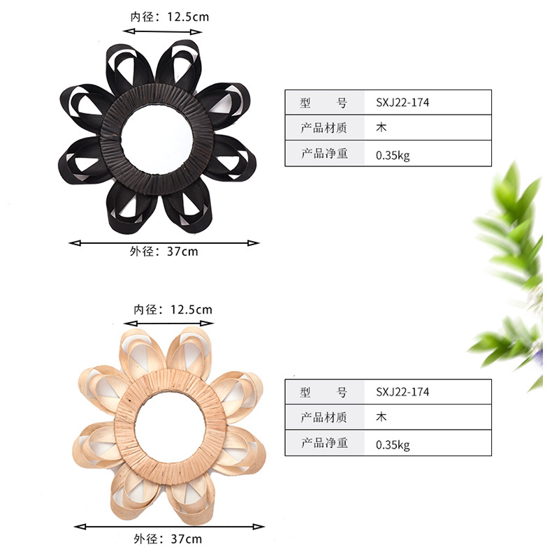 Paja hecha a mano de madera espejo decorativo salón de fondo colgante de pared pasillo Hotel B & B baño espejo cosmético espejo redondo