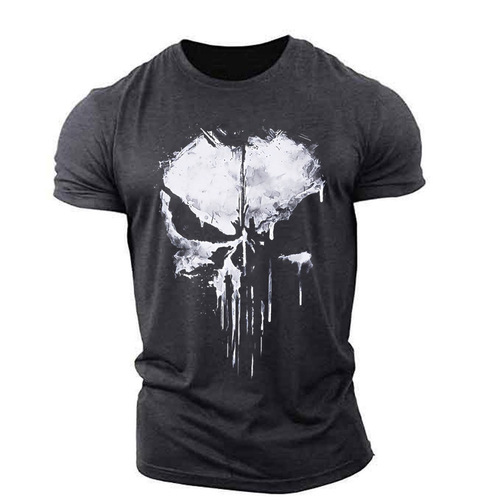Men's round neck crew neck t-shirt short sleeve t-shirt skeleton head print men's clothing 3D fashionable casual sportswear