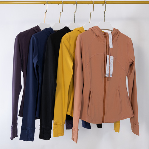 Yoga wear nylon breathable women's sports jacket quick-drying coat slim double-sided brushed hooded fitness hoodie