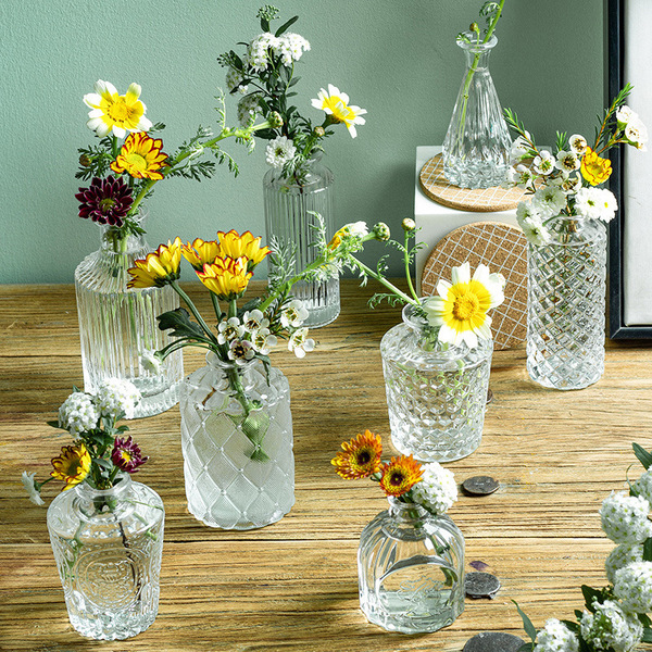 Madrid's French retro glass vase transparent small -caliber flower…