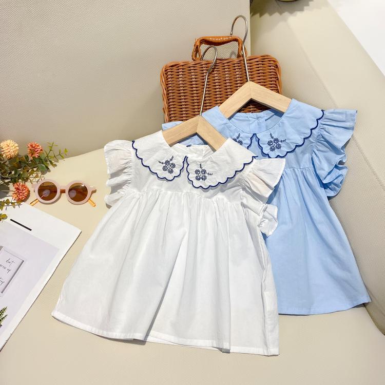 M·H女童短袖上衣夏季新款2024小儿童装韩版娃娃裙衫衬衫宝宝色衣