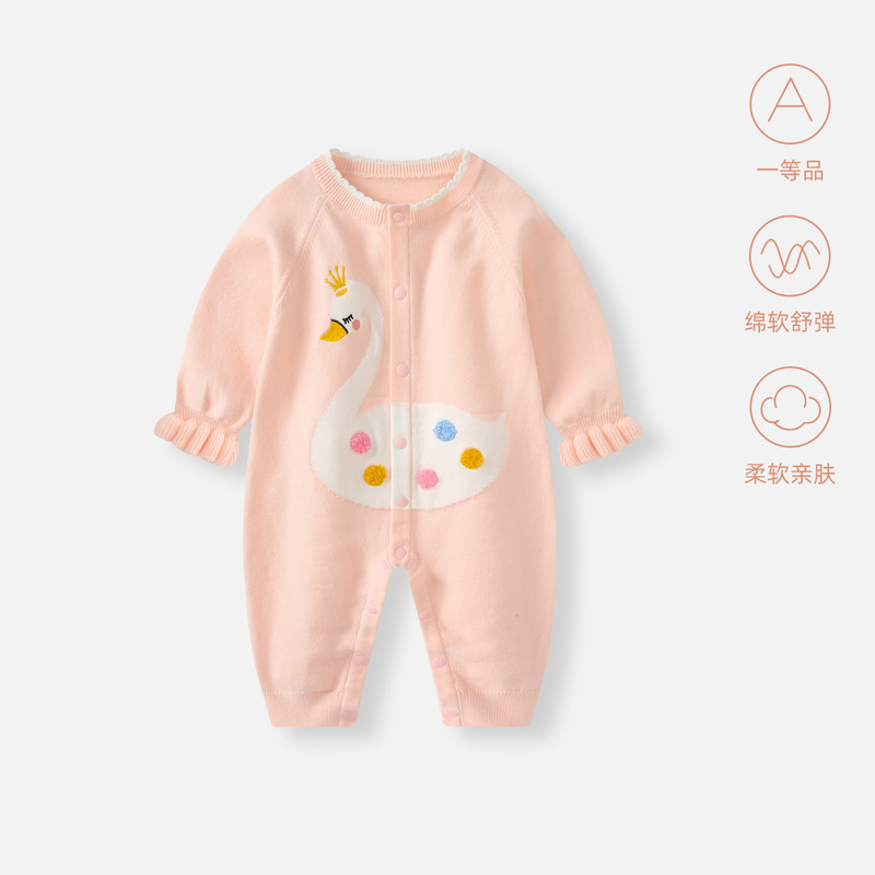 婴儿衣服连体衣秋装小月龄女宝宝满月百天针织毛线哈衣外出服爬服|undefined